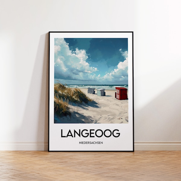Langeoog Reiseposter, Langeoog Kunstdruck, Langeoog Deutschland, Langeoog Geschenk, Vintage Reiseposter