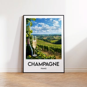 Poster della regione dello Champagne, poster dello Champagne, stampa artistica dello Champagne, poster dello Champagne in Francia, illustrazione dello Champagne