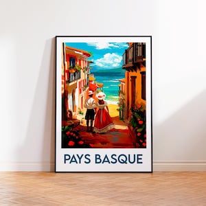 Pays Basque Poster, Pays Basque Art Print, Pays Basque France, Vintage Travel Poster, Euskal Herria Gift, Affiche Pays Basque France