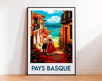 Poster dei Paesi Baschi, Stampa d'arte dei Paesi Baschi, Paesi Baschi Francia, Poster di viaggio vintage, Regalo Euskal Herria, Poster dei Paesi Baschi Francia
