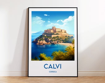 Impresión de Calvi, cartel de Calvi, arte de la pared de Córcega, cartel de viaje retro de Alta Córcega, decoración del hogar vintage enmarcada de Francia, regalo sin marco