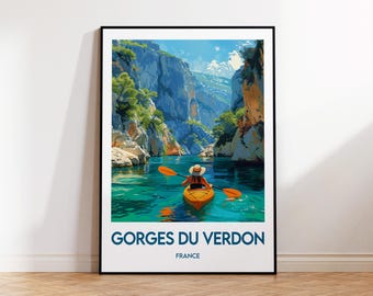 Verdon Gorges Poster France, Verdon Gorges Poster, Verdon River France, Vintage Travel Poster, Verdon Gorges Kayak