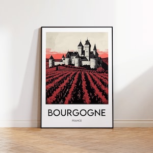 Burgundy Minimalist Poster, Burgundy Poster, Burgundy Art Print, Burgundy France, Burgundy Gift, Vintage Travel Poster, France Poster