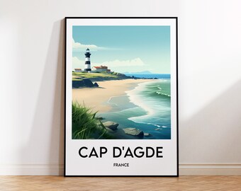 Cap d'Agde Travel Poster, Cap d'Agde Art Print, Cap d'Agde Watercolor, France Gift Idea, Affiche Cap d'Agde