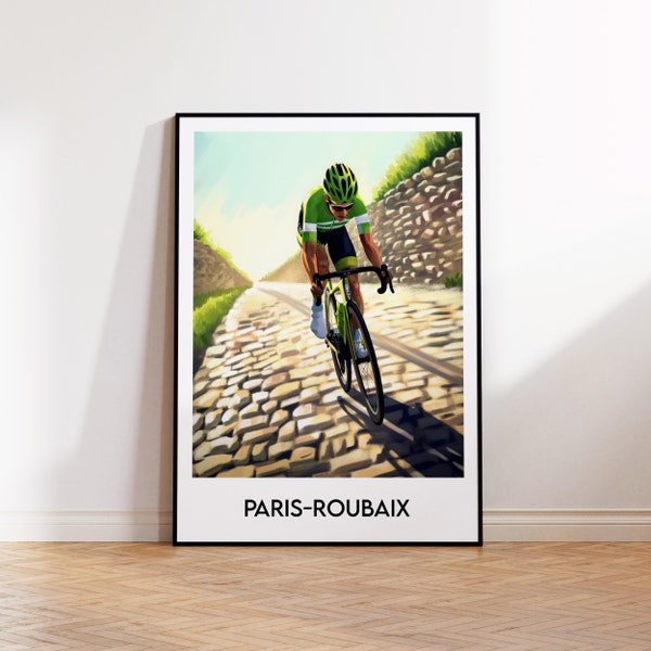 Paris Roubaix, Paris-Roubaix, Hell of the North, cycling illustration, cyclist gift print, bicycle home decor