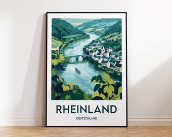 Rheinland-Pfalz Print, Rheinland Poster, Rhineland Wall Art, Germany Retro Travel Poster, Framed Deutschland Vintage Home Decor Gift