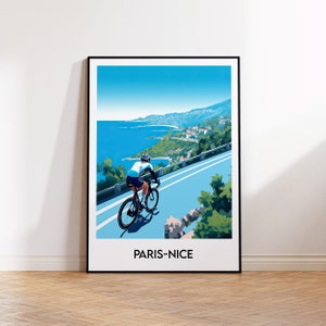 Paris-Nice, Paris Nice, cycling illustration, cyclist gift print, bicycle home decor