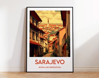 Sarajevo Print, Sarajevo Poster, Sarajevo Wall Art, Сарајево Retro Travel Poster, Framed Bosnia and Herzegovina Vintage Home Décor Gift