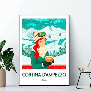 Cortina d&#39;Ampezzo Poster SKI, Cortina d&#39;Ampezzo Art Print RESORT, Italy Cortina Ampezzo ski resort Italia, Poster Cortina d&#39;Ampezzo