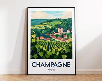 Pôster de champanhe, impressão artística de champanhe, champanhe França, pôster de viagem vintage, presente de champanhe França, pôster de champanhe França