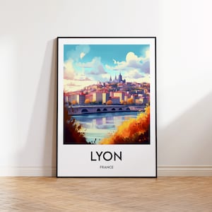 Lyon Print, Lyon Poster, Rhones Wall Art, Saône Retro Travel Poster, Framed France Vintage Home Décor Gift