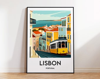 Lisbon Poster, Lisbon Art Print, Lisbona Portugal Illustration, Vintage Travel Poster, Affiche Lisbonne Portugal