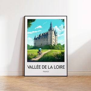 Loire-Tal-Poster, Das Loire-Tal-Poster, Loire-Tal-Druck, Nantes-Illustration, Die Loire mit dem Fahrrad, Vintage-Reiseposter