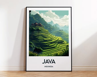 Pôster Java, Impressão Java, Ilustração Java, Pôster de Viagem Vintage, Ideia de Presente Java Indonésia
