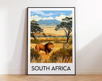South Africa Poster, South Africa Art Print, South Africa lion, Vintage Travel Poster, South Africa Gift, South Africa Poster