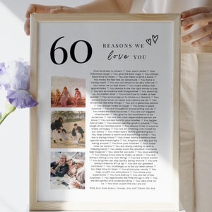 60 Reasons We Love You Poster With Pictures Template, 60th Birthday Gift for Him or Her, Editable Personalized 60th Birthday Decor Printable