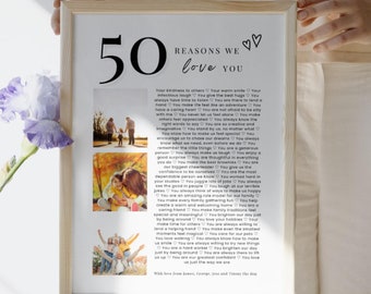 50 Reasons We Love You Poster With Pictures Template, 50th Birthday Gift for Him or Her, Editable Personalized 50th Birthday Decor Printable
