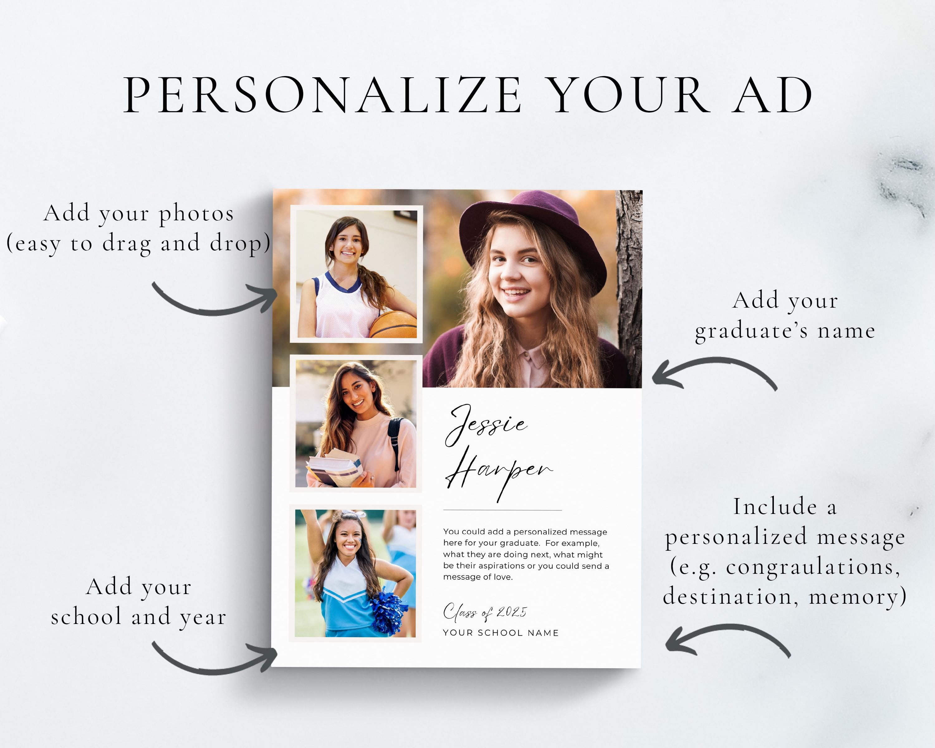Sample Grad Ad Yearbook AD Template, Senior & High School Graduation, School Yearbook ...