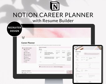 Career Planner Notion Template, with Planning Dashboard, Resume, Vision Board