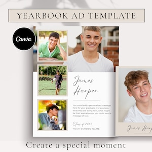 Yearbook Ad Template, Yearbook Template Full Page, Yearbook Template Students, aesthetic yearbook dedication, Canva Yearbook design boy male
