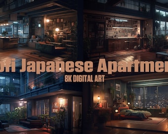 Lofi Japanese Apartment | Stream Background | 8K Digital Art | Poster | Canvas | Printable Artwork | Desktop Wallpaper | Zoom Background