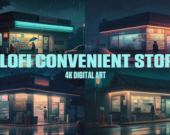Anime Lofi Convenient Store | 4K Desktop Wallpaper | Poster Digital Artwork | Wall Art | PRINTABLE Wall Art | Digital Print