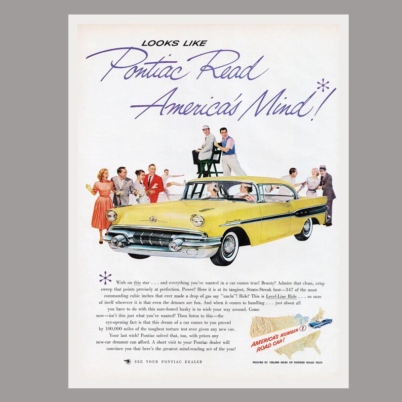 Vintage Pontiac Car Poster Coupe 1950s Auto Digital Download 50s