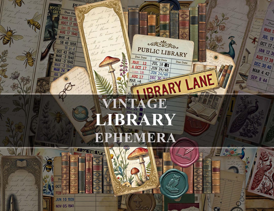 Library Books Vintage Junk Journal Ephemera (digital Download) - Etsy