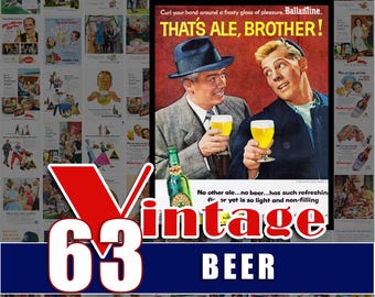 Beer Ads Vintage Advertisements 1930s thorugh 1960s Brewery Decor Art (Digital Download)