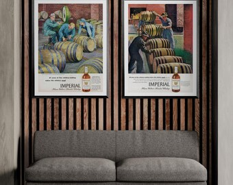 Vintage whiskyvat-advertentiesprint, retro bardecor (digitale download)