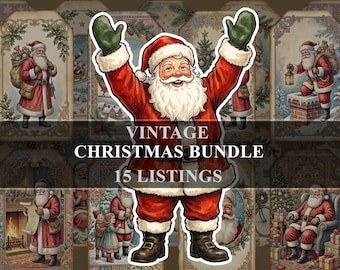 Christmas Junk Journal Bundle • Vintage Christmas Pages • Printable Holiday Ephemera • Retro Christmas • Digital Download • Tags Cards