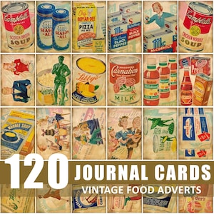 Cartões de comida vintage de diário de lixo, anúncios para baixar, páginas para impressão, folhas, diários para impressão, colagem, scrapbook, clip art, enfeites