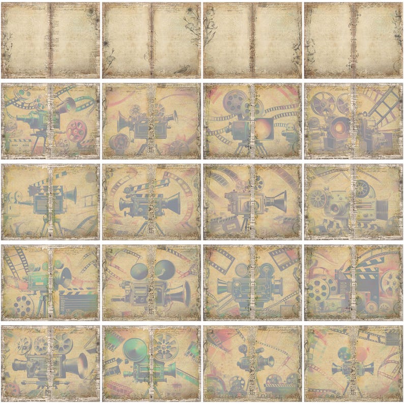 Junk Journal Pages Tags Movies Hollywood Advertising Grunge Aged Digital Download Ephemera Printable Scrapbook Bundle Kit Embellishment Ads