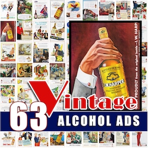 Anuncios de alcohol antiguos Anuncios de whisky Decoración Descarga digital Arte de pared imprimible Paquete JPG Años 30, 40, 50, 60 Bar Pub Salón Cervecería Retro