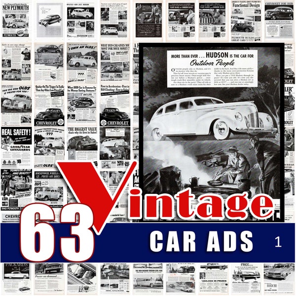 Vintage Auto Car Advertisements Decor Digital Ads Downloadable Printable Wall Art Prints Man Cave Garage Service Station Collection Bundle