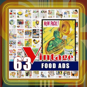 Vintage Food Kitchen Advertisements Decor Ads Digital Download Printable Wall Art JPG Bundle 30s 40s 50s 60s Pantry Recipe Lunch Dine Retro