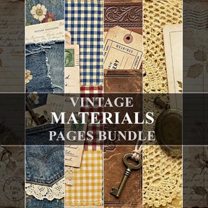 Denim Gingham Leather Lace Junk Journal Vintage Pages Bundle (Digital Download)
