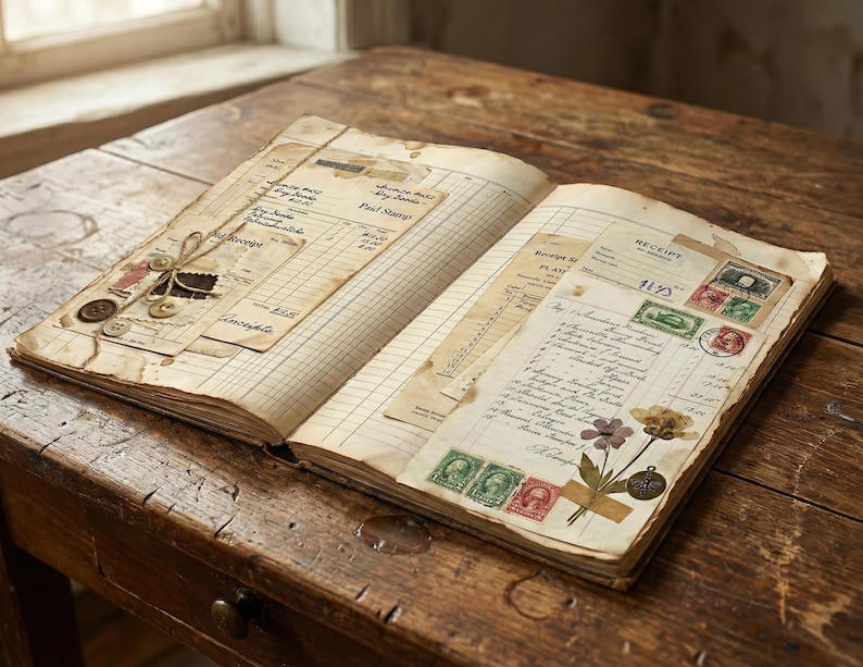 Ledger Invoices Receipts Junk Journal Vintage Pages (digital Download ...
