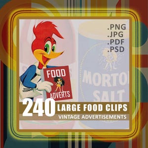 Clip Art Anúncios de comida Anúncios vintage Colagem Digital Download Páginas para impressão Folhas Álbum de recortes Despensa de cozinha Diários de lixo Mídia mista