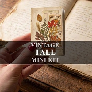 May include: A small rectangular booklet featuring a cream-colored cover with a botanical illustration of autumn leaves, wheat stalks, and a pumpkin graphic. The cover includes text reading "LEDGER," "HARVEST PATCH," and "EST."
