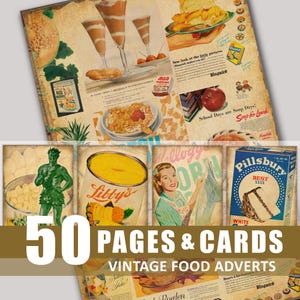 Junk-Journal Seiten Karten Essen Collage Werbung Digitaler Download Ephemera druckbare Scrapbook Verzierungen Bundle Kit Dateien Bundle-Anzeigen