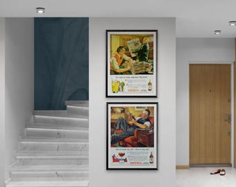 Vintage whiskyadvertenties muurkunst, retro decoratie thuisbar (digitale download)