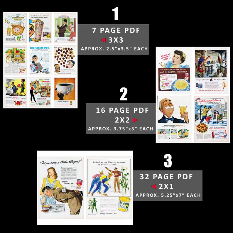 Vintage Food Ads Advertisements Digital Ephemera Downloadable Printable Art PDF Sheets Prints ...