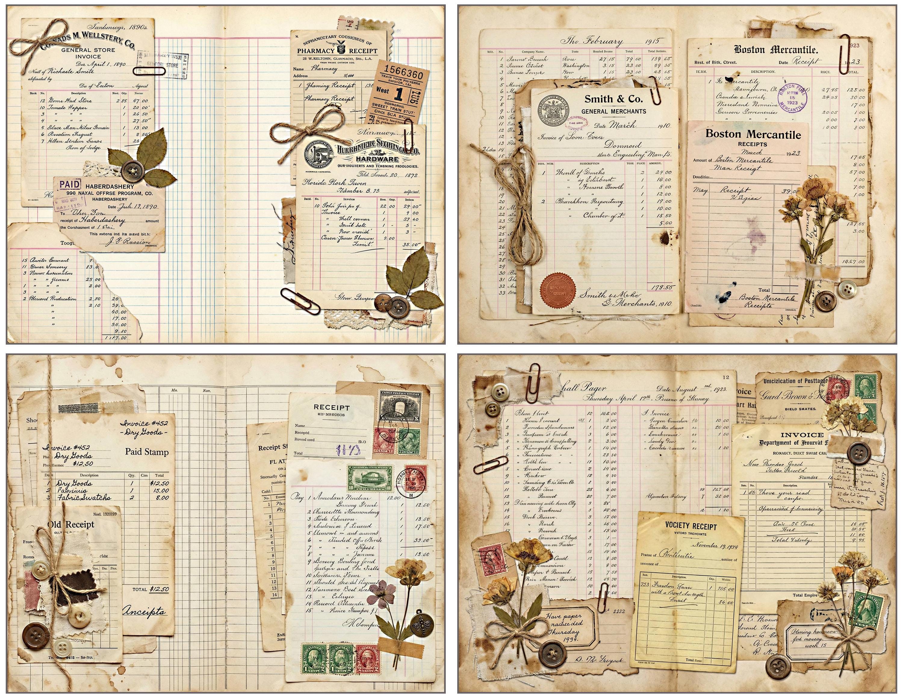 Ledger Invoices Receipts Junk Journal Vintage Pages (digital Download ...