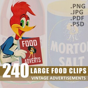 Clip Art Anúncios de comida Anúncios vintage Colagem Digital Download Páginas para impressão Folhas Álbum de recortes Despensa de cozinha Diários de lixo Mídia mista