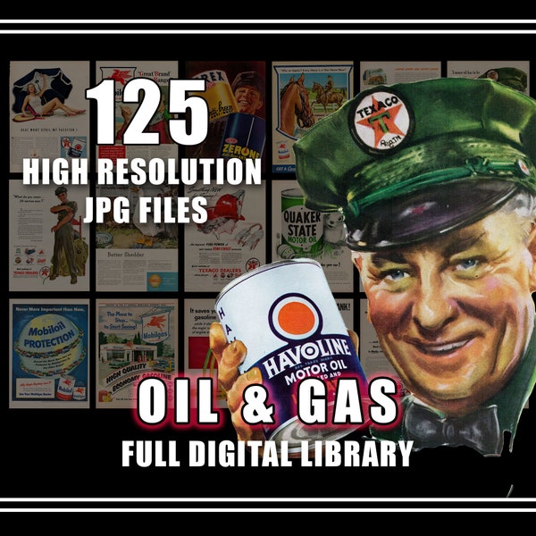 Vintage Advertisements Oil Gas Ads 30s 40s 50s 60s Kitchen Digital Download Printable Retro Wall Art High Res JPG Files Print Petrol 400+