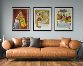 Printset vintage whiskyadvertenties | Retro alcoholreclamekunst (digitale download)
