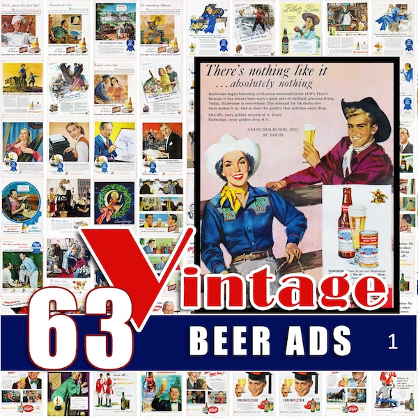 Vintage Beer Advertisements Decor Ads Brewery Digital Download Printable Wall Art JPG Bundle 30s 40s 50s 60s Bar Saloon Man Cave Brew Retro