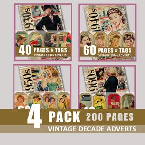 Junk Journal Seiten Tags 1930er 1940er 1950er 1960er 30er 40er 50er 60er Jahre Werbung Ads Digitale Ephemera Printable Scrapbook Kit Verschönerung