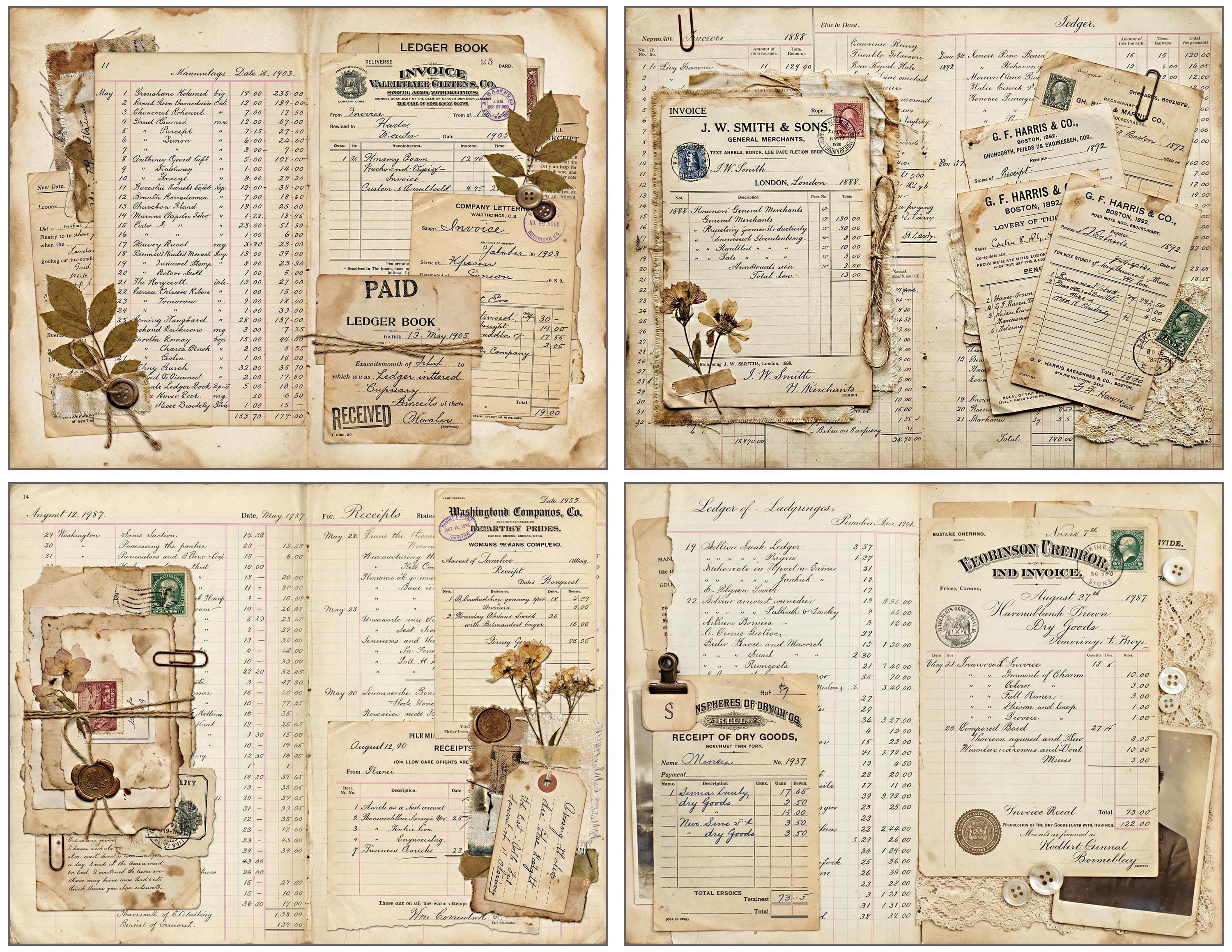 Ledger Invoices Receipts Junk Journal Vintage Pages (digital Download ...